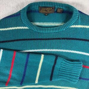Eddie Bauer Sweater Men's M Green Cableknit Cotton Stripe